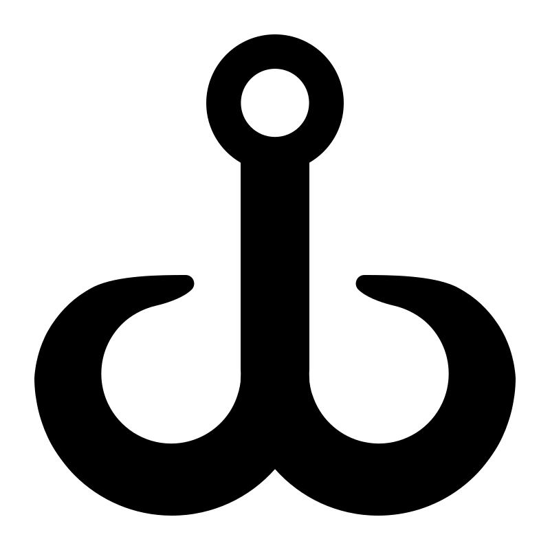 A black outline of a fishing hook.