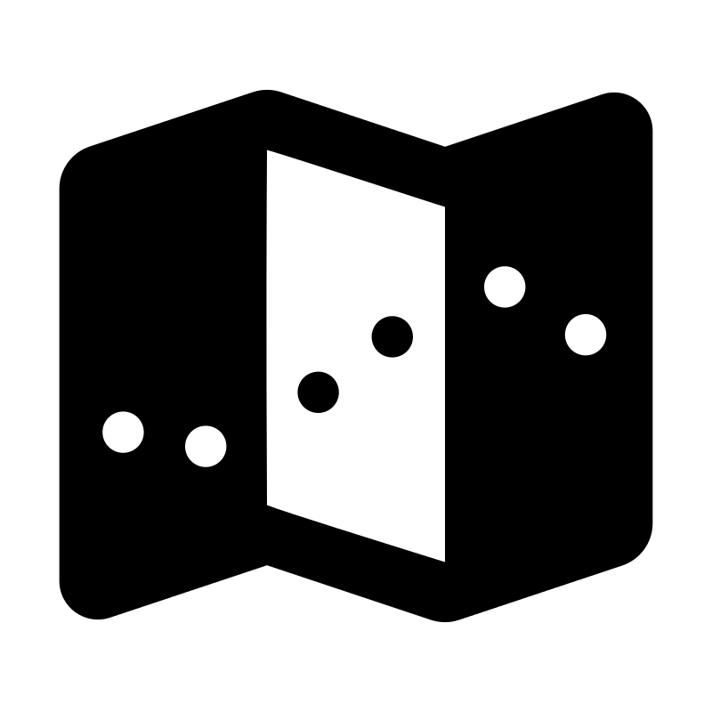 A black outline of a map with a trail of dots.